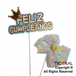 CAKE TOPPER CON 1 MOO FELIZ CUMPLEAOS CELESTE